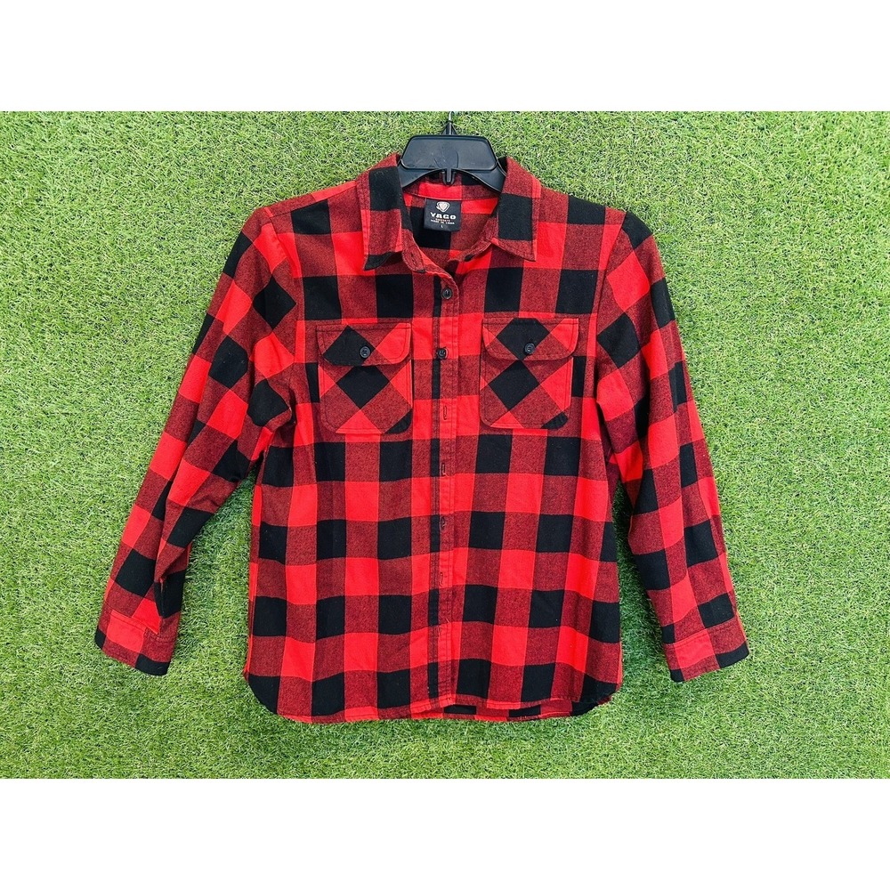Yago Flannel Long Sleeve Shirt Red Black Buffalo Plaid B7 Mens Large